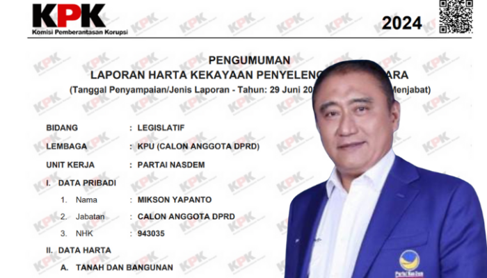 Laporan Harta Kekayaan Mikson Yapanto Ketua Komisi II DPRD Provinsi Gorontalo, Miliki Aset Tanah Hingga 15 Miliar