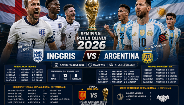Head to Head Ketat, Inggris Tantang Argentina Rebut Tiket Final